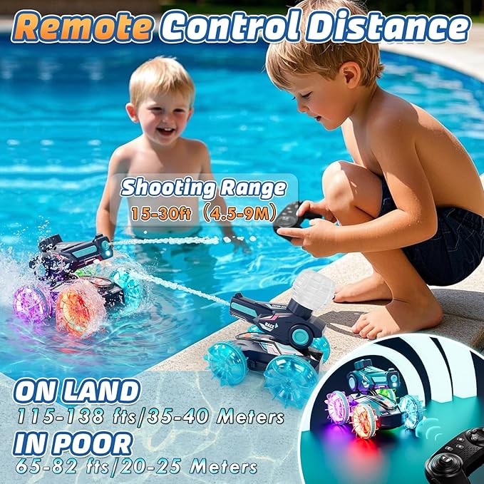 Lehoo Castle Amphibious Remote Control Car, 4WD RC Cars for Boys Age 8-12 with Water Gun, Remote Control Boat for Kids, Toys for 6 7 8 9 Year Old Boy