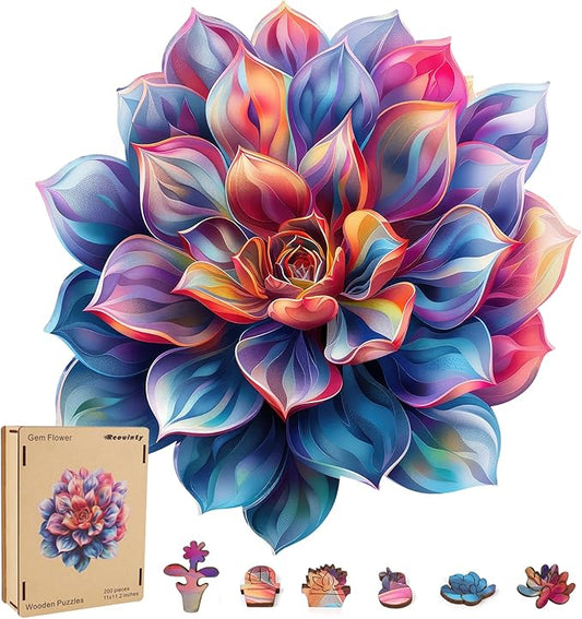 Wooden Puzzles for Adult 500 Piece, Flower Succulent Puzzle for Girls and Women, Challenging Puzzle, Luxurious Shaped Wooden Puzzles for Adults, Family Game Medium 16.9 x 16.3in
