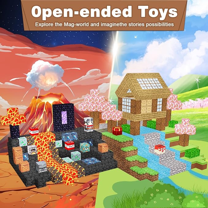 Magnetic Blocks, 100PCS Build Magnet Magic Portal Set, Build with Cubes Tiles, STEM Building Game Sensory Surprise for Toddlers Kids 3+ Year Old