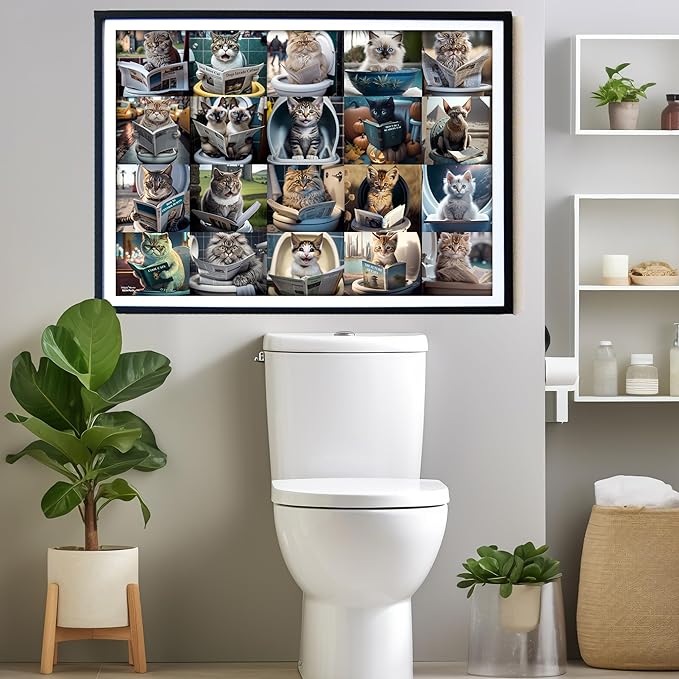 Think2Master Pooping Cats & Kittens 1000 Pieces Jigsaw Puzzle. Perfect Bathroom Decoration, Gag Gift. Fun for Teens, Seniors & Families. Great Gift for Kids Ages 13+. Size: 26.8” x 18.9”