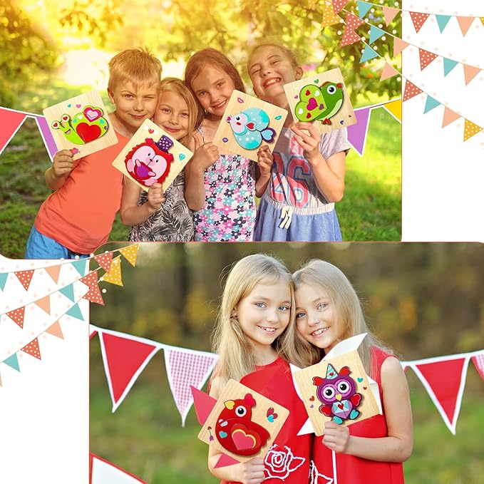 Capoda 12 Pack Valentines Animal Wooden Puzzles Wood Animal Jigsaw for Toddlers Montessori Preschool Learning Games Educational Toys for Boys Girls Classroom Exchange Gifts Party Favors