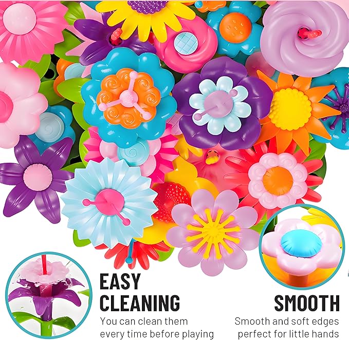 FUNZBO Flower Garden Building Toys Set - Birthday Gifts for Age 2 3 4 5 6 Years Old Girl, STEM Montessori Educational Toy for Toddler Kid, Sorting & Stacking Spring Gardening Set for Birathday Gift