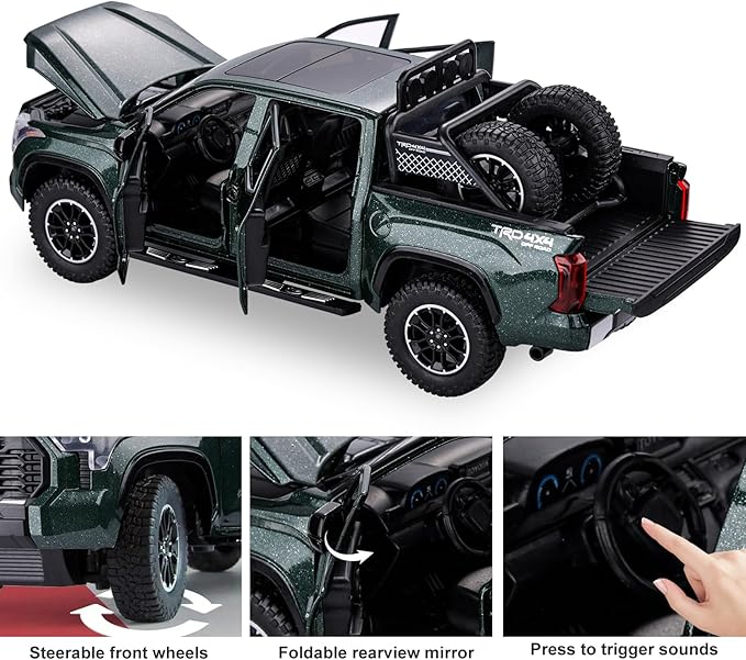 SASBSC Tundra Truck Toys for 3 4 5 6 7 Year Old Boys Off-Road Pickup Toy Trucks for Boys Age 3-5 Diecast Metal Trucks with Light and Sound Pull Back Toy Cars Birthday Gift for Kids Green
