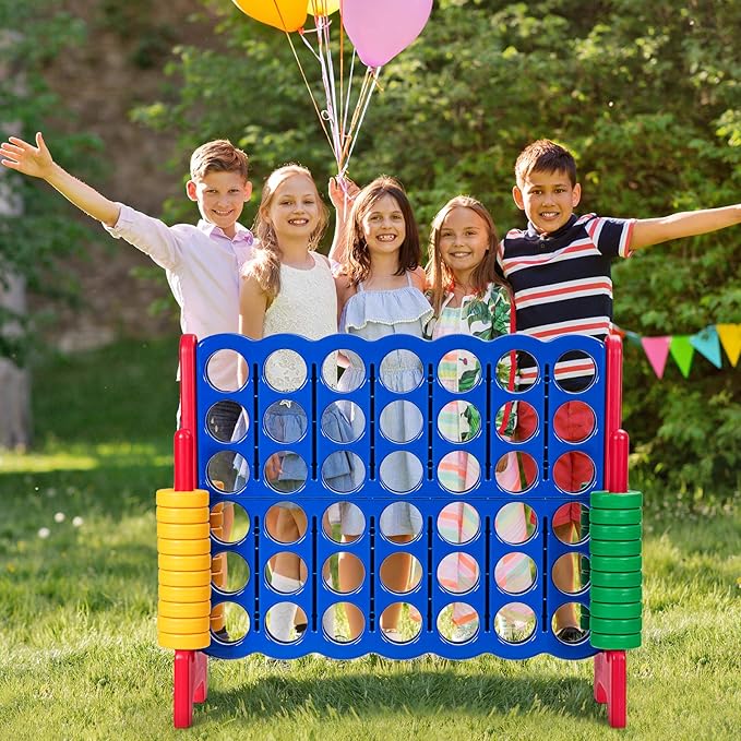 ARLIME Giant 4 in a Row Connect Game, 47'' Jumbo 4-to-Score Toy Set W/Quick-Release Lever, Build-in Ring, Jumbo Sized for Kids & Adults, Oversized Floor Activity for Indoor & Outdoor Play