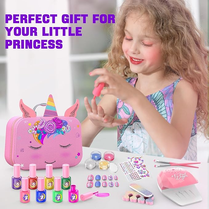 Kids Nail Polish Set for Girls, Non-Toxic Quick Dry Nail Art Salon Kit with Nail Dryer and Peelable Nail Polish,Ideal Gift Toys for Girls Age 3-12