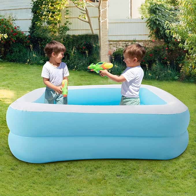 Inflatable Kiddie Swimming Pool, Outdoor Blow Up Rectangular Pool for Kids and Toddler (61"x42.5"x18")