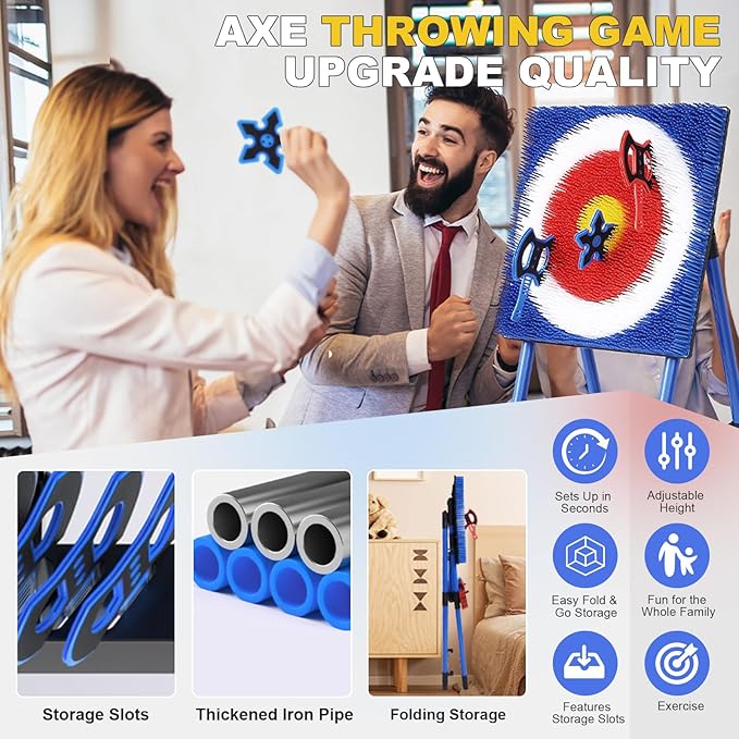 Axe Throwing Game for Backyard - 8 Throwing Axes Set - Deluxe Foldable Plastic Axe Throwing Target Game for Adults Kids, Outdoor Games Carnival Games