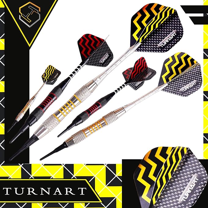 Turnart Darts Plastic Tip - Professional Soft Tip Darts Set for Electronic Dartboard 9 Pcs 18 Grams with 50 Extra Tips 9 Shafts 27 Flights Tool Kit Flight Protectors and Gift Darts Case