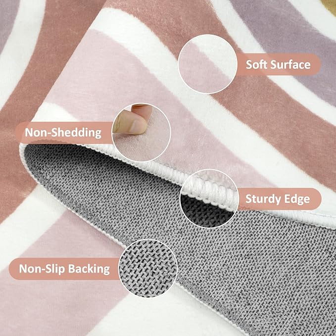 STARUIA Boho Rainbow Rug for Kids Room, 4x6 Washable Nursery Rug for Girls Bedroom Princess Castle, Soft Kids Carpet Non-Slip Area Rug for Classroom Playroom Tent