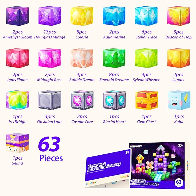 Magnetic Blocks, Jewel Adventures Edition, Magnetic Building Cubes, Boys & Girls Toddler Toys Age 3-5 4-8,Sensory Toy Gift for Kids, Upgraded STEM Gift 1.2 Inches