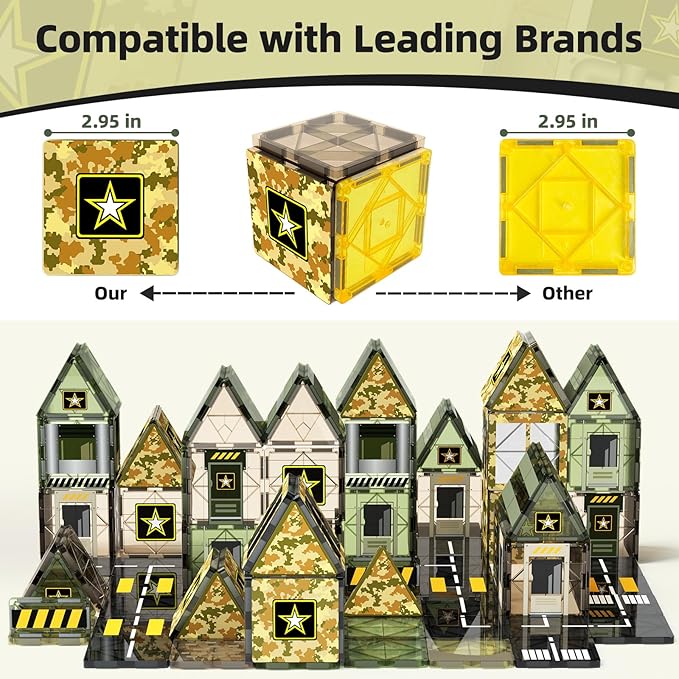 GobiDex Magnetic Tiles Army Toys, Military STEM Magnet Building Blocks for Toddler Boys Toys Games, Birthday Gifts for 3+ Years Old Boys Girls, Preschool Sensory Army Men Playset Classroom Must Haves