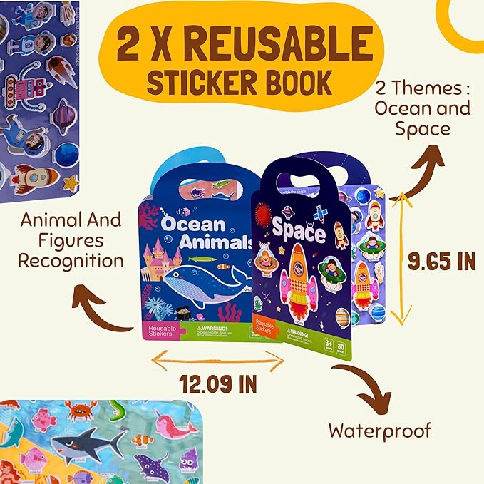 Toddler Travel Toys – My Preschool Busy Book, Airplane Activities for Kids Ages 3-5, Reusable Sticker Book, Water Coloring Book, Preschool Workbooks, 3D Puzzle, Travel Toy for Car or Plane