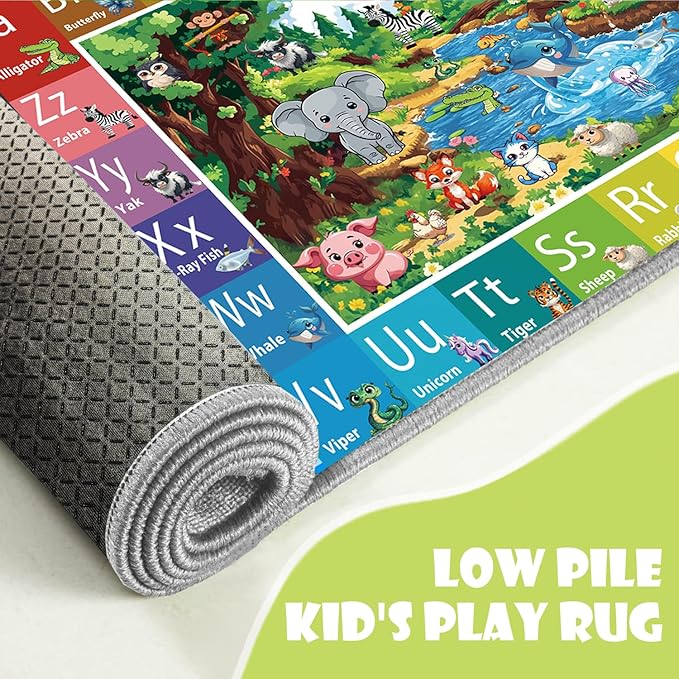 ABC Rug for Kids Room, ABC Baby Mats for Floor Toddlers, Non Silp Alphabet Play Mat Elementary Preschool Kid's Rugs with Animal Illustrations - (59X39.4 Inches)