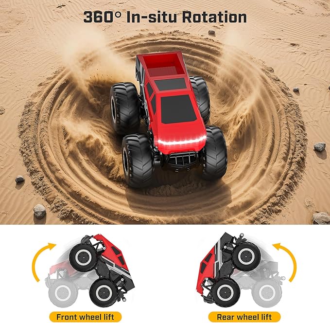WayEee RC Car Kids Toys for Ages 6+, Remote Control Car Waterproof Monster Truck, Amphibious 4WD All Terrain Off-Road Pickup, 1:16 Scale, 2.4GHZ Vehicles, Boys Christmas Kids Birthday Gift/Red