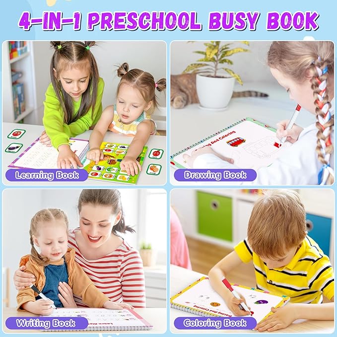 Busy Book for Toddlers 3+, Preschool Learning Activities with 30 Themes Prek Preschool Workbooks, Montessori Educational Learning Toys Activity Books for Christmas Birthdays Gifts Boys Girls