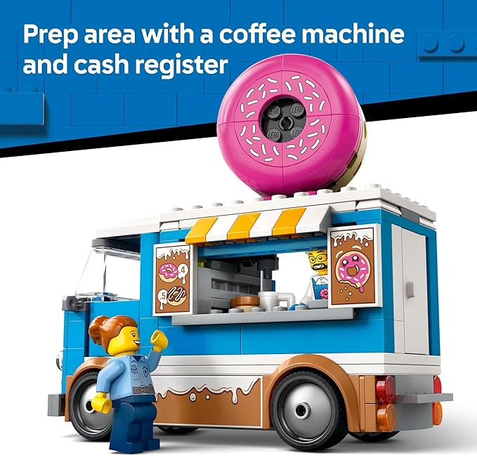 LEGO City Donut Truck Toy - Building Toy for Kids, Boys and Girls, Ages 5+ - Birthday Gift for Kids Mobile Donut Stand with 2 Minifigures and Other Accessories - 60452