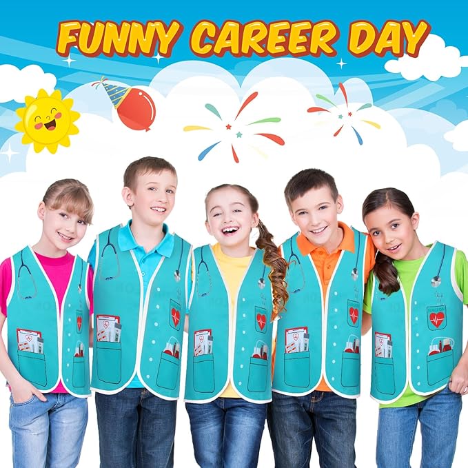 Panitay 12 Pcs Kids Community Helper Dress up Vest, Boy & Girl Career Cosplay Party Costume for Toddlers Occupation Role Play