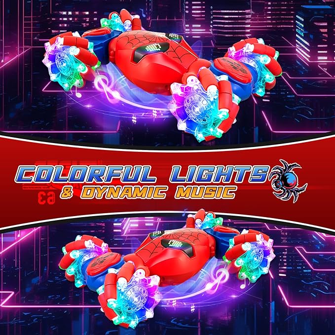 S-pider Rc Gesture Sensing Stunt Car Toys for Boys 4-14 Years Old, Drift Hand Control Remote Control Cars with Light & Music, 360°Rotation Double Side Cars Birthday Gifts for Kids Age 5 6 7 8 9 10 11