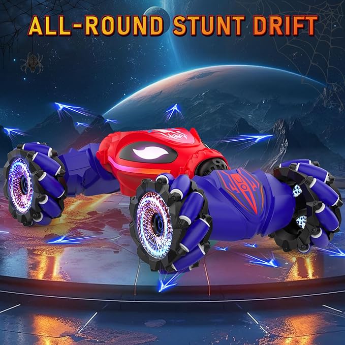 Gesture RC Cars, Hand Controlled Stunt Car for 6-12 yr Kids, 2.4GHz Gesture Sensor Remote Control Cars, 4WD Double Sided Stunt RC Twist Car with Light Music for Boys Girls Birthday Xmas Gift