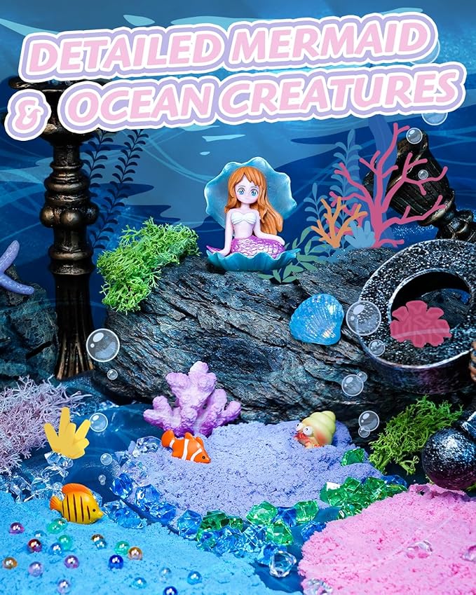 Light-Up Mermaid Terrarium Kit for Girls, DIY Arts & Crafts Gift for Girls Ages 4-6 7 8-12 Year Old, LED Night Light with Remote, Best Mermaid Birthday Decoration Toys Gifts for Kid