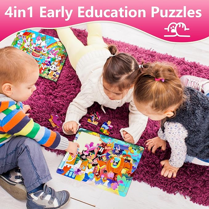 Jigsaw Puzzles for Kids Ages 2-4 Wooden Realistic Montessori Toddler Puzzles Ages 3-5 - Princess Learning Games for Boys and Girls 4-8 Year Olds 4 Packs 24 Pcs