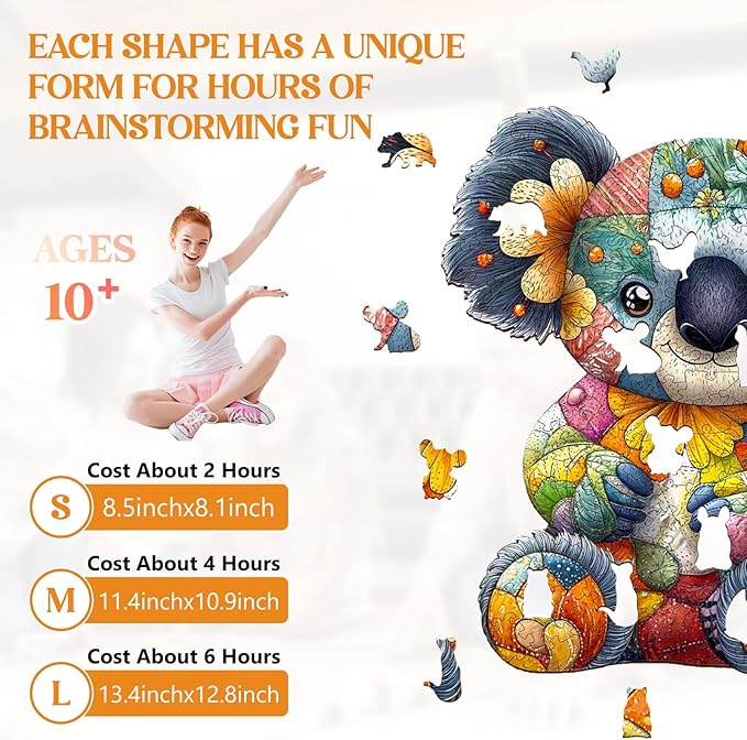 Wooden Puzzles for Adults, Wooden Jigsaw Puzzles for Adults Kids, Patchwork Koala Unique Shaped Wood Puzzles Adult, Creative Birthday Gifts for Friends Family Game (11.4 * 10.9in 200pcs)