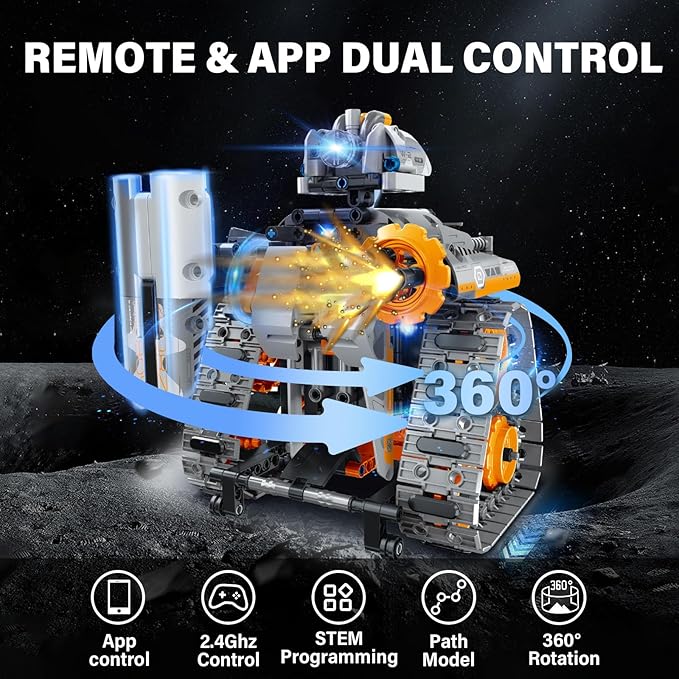 5 in 1 STEM Building Toys with LED Light, APP & Remote Controlled Cars Building, Robot/Tank/Bulldozer 552 Pcs, DIY Rechargeable Building Kit for Boys Girls, Science Learning Gifts for Age 6-12+ Year