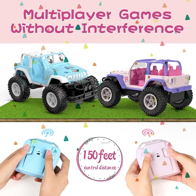 NQD Pink RC Cars 1:16 Scale with DIY Sticker, Remote Control Car for Girls, 80 Min Play 2.4Ghz Jeep RC Trucks,Little Girl Toys Gifts, Pink-Purple