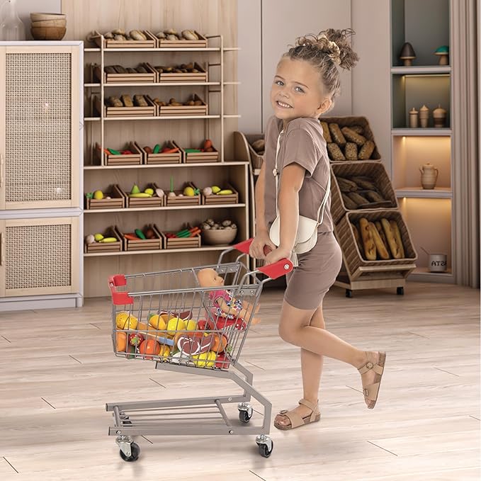Milliard Toy Metal Shopping Cart - Supermarket Pretend Play Grocery Cart for Kids and Toddlers