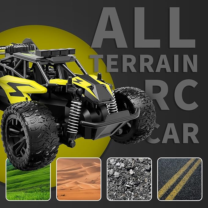 Carox 1:16 Scale RC Car for Kids, 2.4GHz High-Speed Electric Monster Truck, 20km/h, Dual 1000mAh Rechargeable Batteries, All-Terrain Tires, Shock Absorbing Suspension, Ideal Gift for Boys Aged 6-12