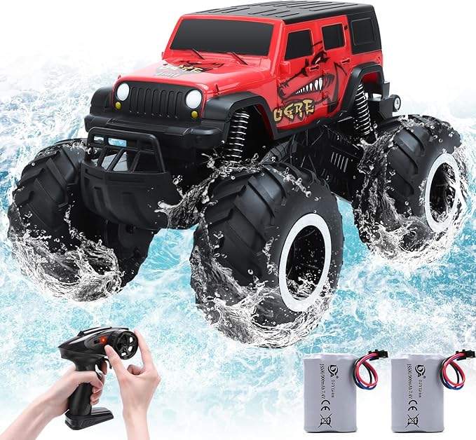 RC Trucks 4x4 Offroad Waterproof - 2.4 GHz Amphibious Remote Control Car Toys for Boys 4-7, Remote Control Monster Truck, Beach Lake Pool Toys, Remote Control Boat Birthday Gifts for Kids
