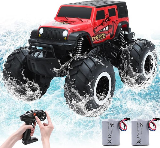 RC Trucks 4x4 Offroad Waterproof - 2.4 GHz Amphibious Remote Control Car Toys for Boys 4-7, Remote Control Monster Truck, Beach Lake Pool Toys, Remote Control Boat Birthday Gifts for Kids
