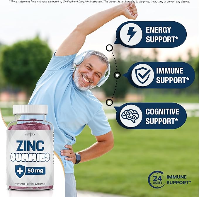 NEW AGE Zinc Gummies - 50mg High Immune Booster Zinc Supplement, Immune Defense, Powerful Natural Antioxidant, Non-GMO - by New Age (60 Count (Pack of 1))