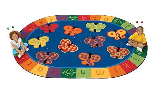 Carpets for Kids 3507 KIDSoft 123 ABC Butterfly Fun Counting Classroom Nursery Room Rug 8ft x 12ft Oval Blue