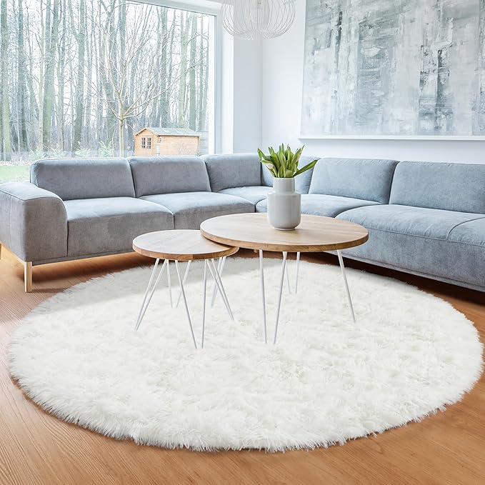 ONASAR Cream White Round Area Rugs 6ft, Fluffy Soft Bedroom Circle Rug Floor Mat for Kids Girls Boys Teen Room, Fuzzy Plush Shaggy Carpet for Baby Nursery Living Room Playroom Dorm Home Decor