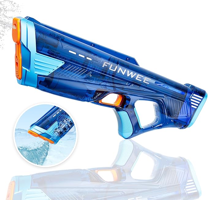 Electric Water Gun for Adults Kids, Powerful Automatic Squirt Gun, High Powered Shooting 100+ Times, Long Range, Auto Water Blaster, Outdoor Pool Water Toy Game(Transparent Blue)