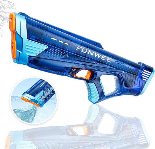 Electric Water Gun for Adults Kids, Powerful Automatic Squirt Gun, High Powered Shooting 100+ Times, Long Range, Auto Water Blaster, Outdoor Pool Water Toy Game(Transparent Blue)