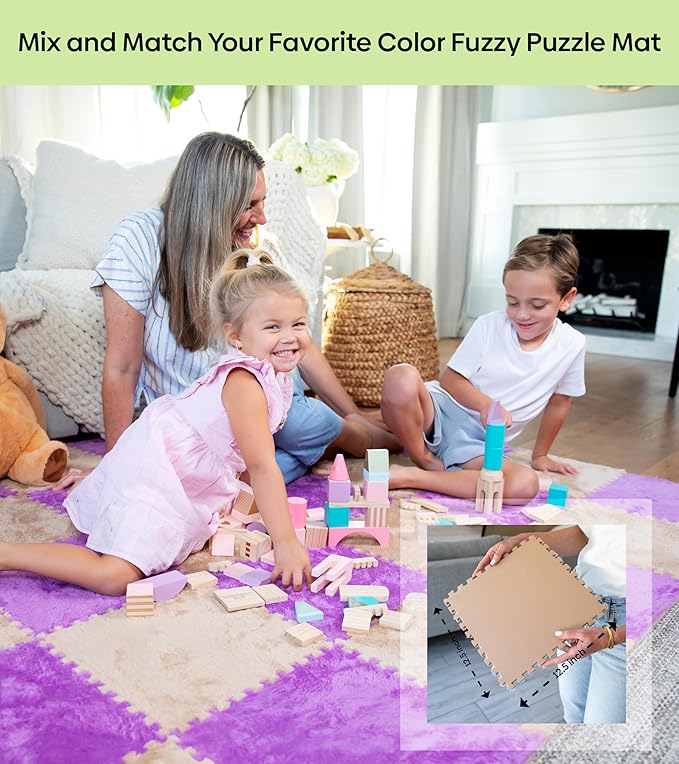 16 Piece Carpet Squares Puzzle Mat 49" x 49" Plush Interlocking Carpet Tiles, Foam Floor Tiles for Baby Play Mat - Kids Soft Play Floor Mats, Anti Slip Jigsaw Flooring Playmat Playroom Rug (Brown)