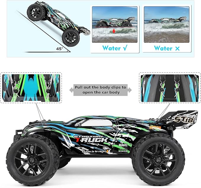 HAIBOXING RC Cars Hailstorm, 36+KM/H High Speed 4WD 1:18 Scale Waterproof Truggy Remote Control Off Road Monster Truck with Two Rechargeable Batteries, All Terrain Toys for Kids and Adult