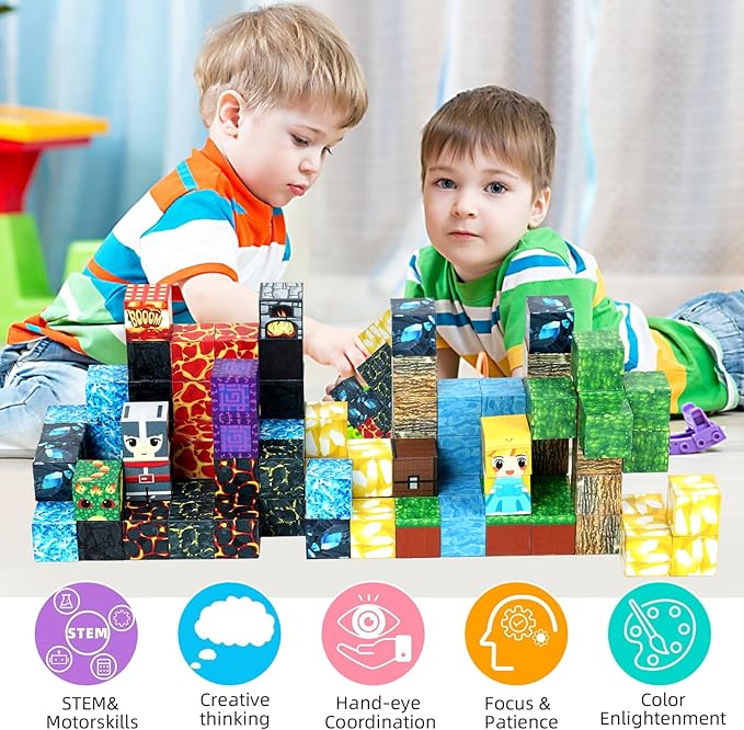 Magnetic Blocks, 3D Building Toys Set for Kids,Sensory Magnetic Cubes for Montessori Toddler,DIY Blocks Gift for Boys and Girls