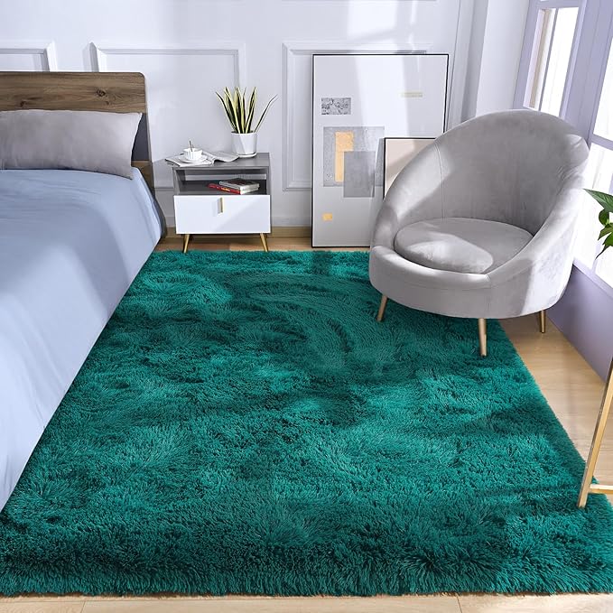 Amearea Blue and Green Shag Area Rug 5' x 7' - Luxury Soft Plush Fuzzy Carpet for Living Room, Indoor Fluffy Teal Green Large Rugs for Bedroom Nursery Non Slip Shaggy Carpets Home Decor