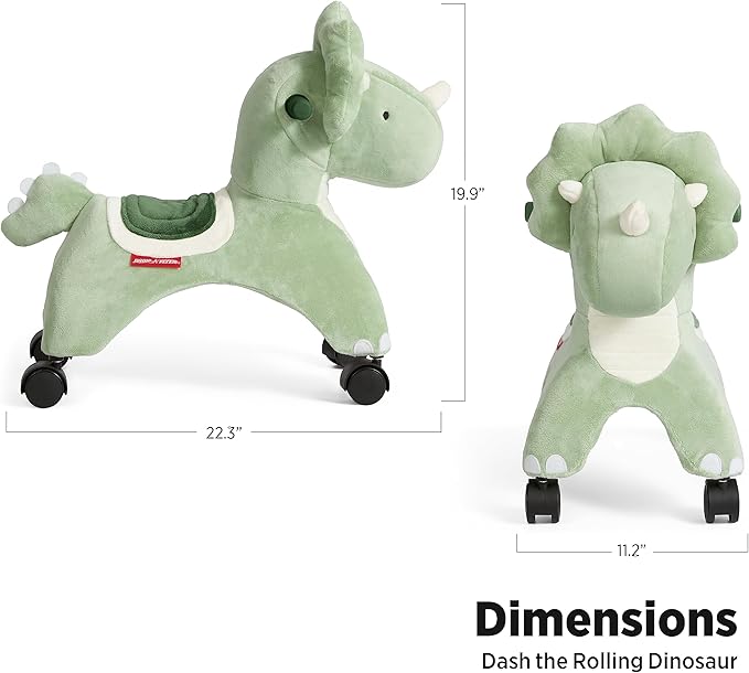 Radio Flyer Dash The Rolling Dinosaur, Ride On Toy for Toddlers Ages 1-3, Green Dinosaur Toy for Kids
