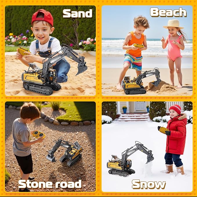 Remote Control Excavator Toys, 11 Channel 1:20 RC Construction Vehicles, 680° Rotation Hydraulic Car Toys for 4 5 6 7 8 9 10 Year Old Boys Kids, RC Truck Digger Toys Christmas Birthday Gifts