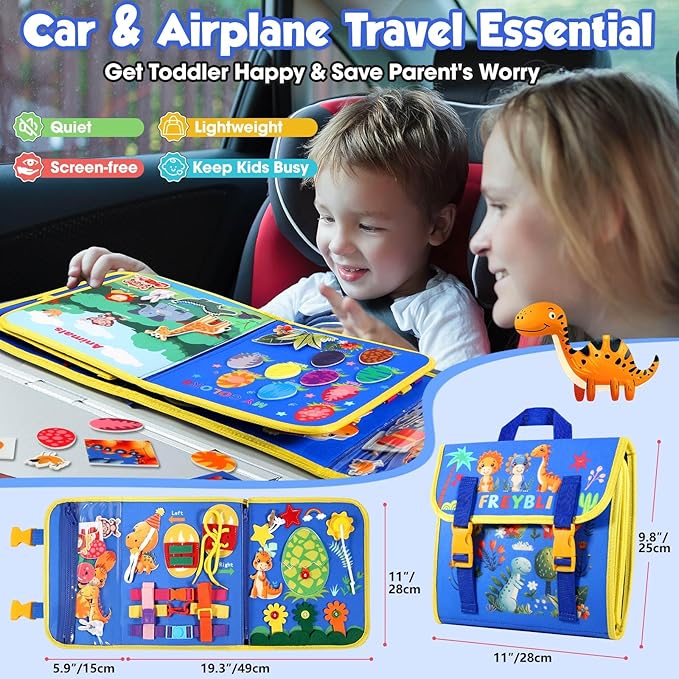 Blue Montessori Busy Board Book for Toddlers 1-3, Montessori Toys for 1-3 Year Old Boy Birthday Gift, Educational Quiet Activity Books for Toddlers, Airplane Car Travel Toys for Ages 1-3 2-4