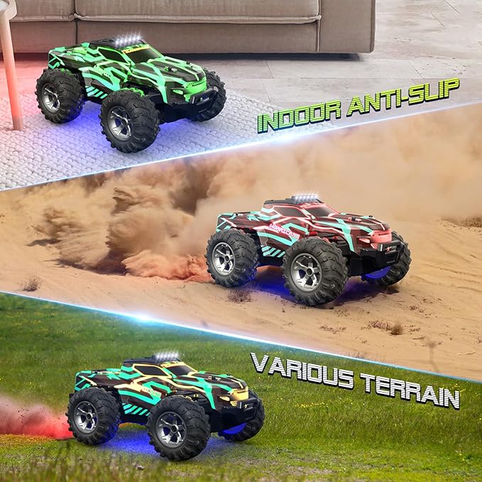 Remote Control Car for 4-7 8-12 Boys, 1/16 Scale All Terrain RC Cars,High Speed 25Km/h Fast Car with Colorful Led Light and Spray, Two Rechargeable Battery RC Truck, Toy Car Gift for Teen Boys Girl