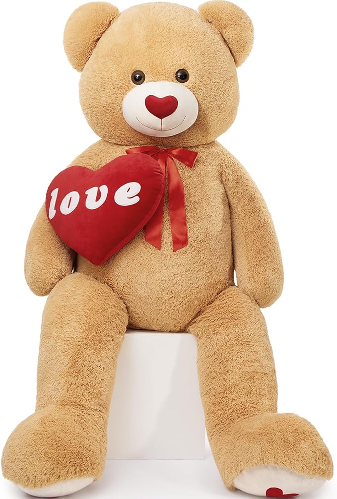 MorisMos Love Heart Giant Teddy Bear 5FT, Red Heart Large Bear Plush for Girlfriend Valentine 5 Foot Stuffed Animal Gift for Boyfriend Kids, 59inch