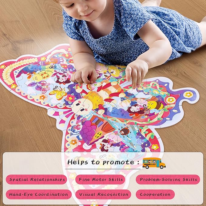 Puzzles for Kids Ages 4-8,52 Piece Unique Large Irregular Animal Shaped Art Puzzle,Floor Puzzles for Kids Ages 3 4 5 6 7 8,Educational Toy Gift Jigsaw Puzzles for Boys Girls (Butterfly Wonderland)