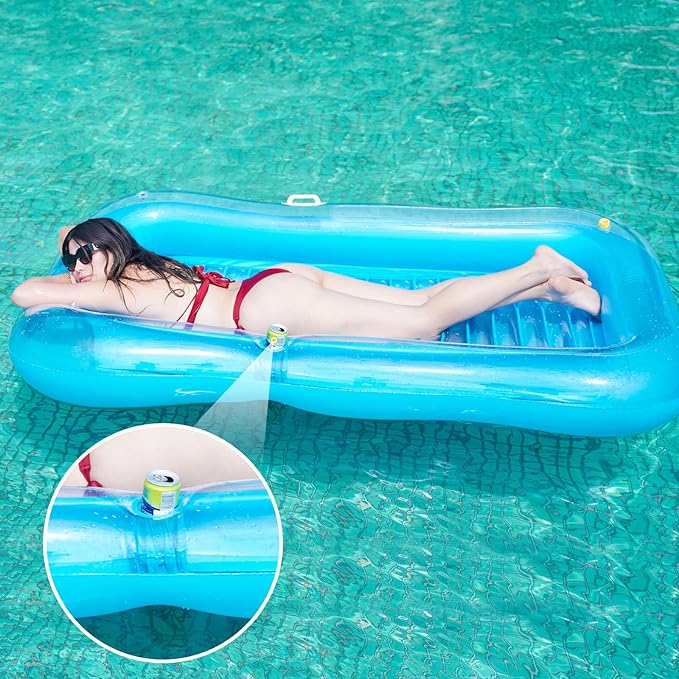 Inflatable Tanning Pool Lounger Float with Sprinkler, 78" x 48" Pool Floats Adult with Pillow, 3 in 1 Blow Up Tanning Bed, Suntan Tub Raft Floatie for Pools, Beach, Backyard Summer Water Party