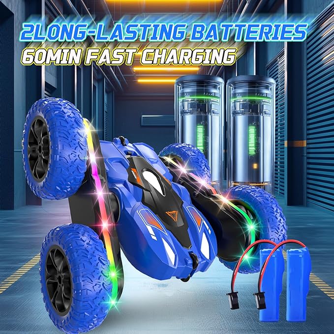 Remote Control Car RC Cars Stunt Upgraded Bilateral Strip Lights, 2.4GHz Outdoor Double-Sided Driving 360° Flips Rotating 4WD Rc Drift Truck Toy for Boys Girls Birthday Gift