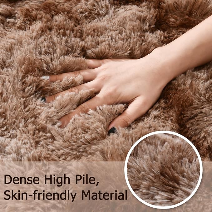 Vocrite Fluffy Area Rugs for Living Room, 5x8 Ft Large Shag Bedroom Rug, Shaggy Plush Anti-Skid Carpets, Fuzzy Furry Soft Faux Fur Rugs, High Pile Rug for Dorm Kids Room, Tie Dye Brown